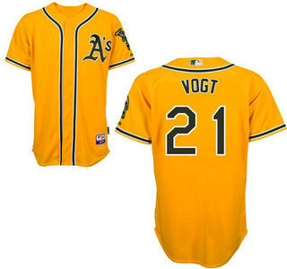 Men's Oakland Athletics #21 Stephen Vogt Yellow Jersey