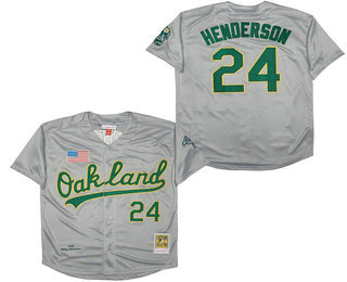 Men's Oakland Athletics #24 Rickey Henderson Gray Road Throwback 1990 Stitched Jersey
