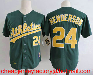 Men's Oakland Athletics #24 Rickey Henderson Green 1989 Throwback Cooperstown Collection Stitched MLB Mitchell & Ness Jersey