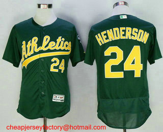 Men's Oakland Athletics #24 Rickey Henderson Retired Old Green Stitched MLB 2016 Flex Base Jersey