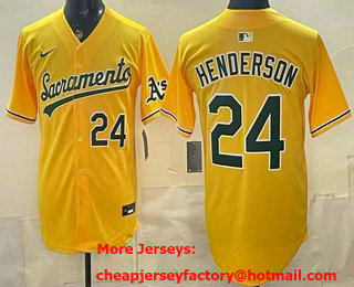 Men's Oakland Athletics #24 Ricky Henderson Yellow Limited Jersey