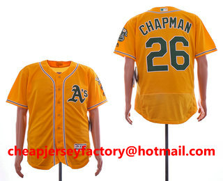 Men's Oakland Athletics #26 Matt Chapman Yellow Alternate Stitched MLB Flex Base Jersey