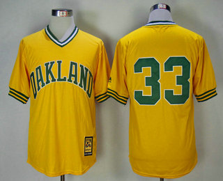Men's Oakland Athletics #33 Jose Canseco Yellow Pullover 1981 Throwback Cooperstown Collection Stitched MLB Mitchell & Ness Jersey