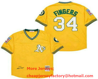 Men's Oakland Athletics #34 Rollie Fingers Yellow 1976 Throwback Jersey