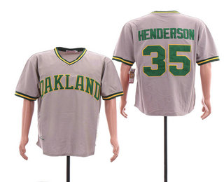 Men's Oakland Athletics #35 Rickey Henderson Gray Pullover Throwback Cooperstown Collection Stitched MLB Mitchell & Ness Jersey