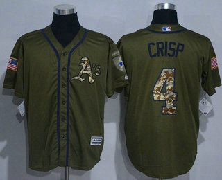 Men's Oakland Athletics #4 Coco Crisp Green Salute to Service Cool Base Stitched MLB Jersey