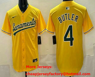 Men's Oakland Athletics #4 Lawrence Butler 2026 Yellow Alternate Sacramento Vapor Limited Jersey