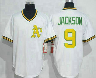 Men's Oakland Athletics #9 Reggie Jackson White Pullover Throwback Jersey By Mitchell & Ness