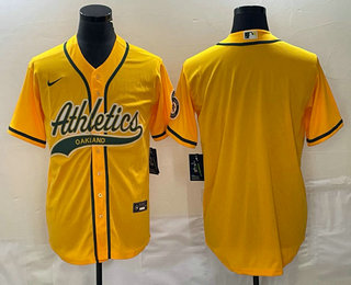 Men's Oakland Athletics Blank Yellow Cool Base Stitched Baseball Jersey