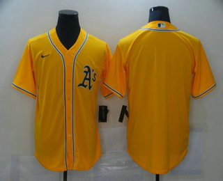 Men's Oakland Athletics Blank Yellow Stitched MLB Cool Base Nike Jersey