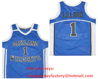 Men's Oakland High School Wildcats #1 Damian Lillard Blue Basketball Jersey