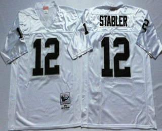 Men's Oakland Raiders #12 Ken Stabler White Throwback Stitched NFL Jersey