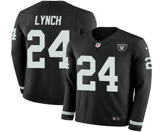 Men's Oakland Raiders #24 Marshawn Lynch Black Team Color Nike Stitched NFL Limited Therma Long Sleeve Jersey
