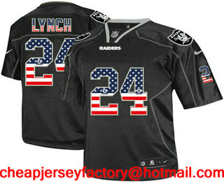 Men's Oakland Raiders #24 Marshawn Lynch Black USA Flag Fashion Stitched NFL Nike Elite Jersey