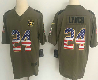 Men's Oakland Raiders #24 Marshawn Lynch Olive with USA Flag 2017 Salute To Service Stitched NFL Nike Limited Jersey