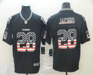 Men's Oakland Raiders #28 Josh Jacobs 2018 USA Flag Fashion Black Color Rush Stitched Nike Limited Jersey