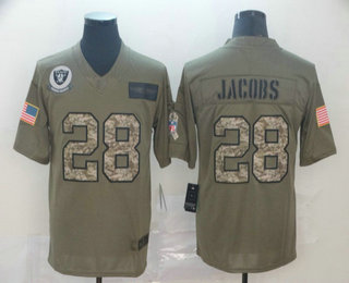 Men's Oakland Raiders #28 Josh Jacobs Olive Camo 2019 Salute To Service Stitched NFL Nike Limited Jersey