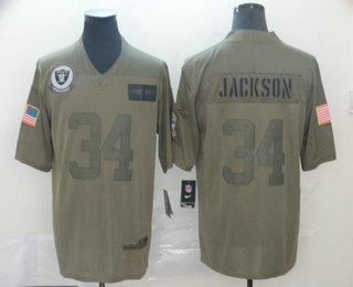 Men's Oakland Raiders #34 Bo Jackson NEW Olive 2019 Salute To Service Stitched NFL Nike Limited Jersey