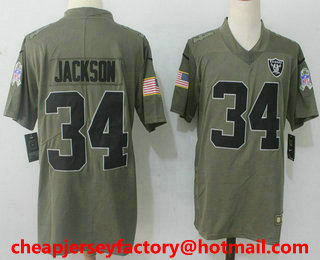 Men's Oakland Raiders #34 Bo Jackson Olive 2017 Salute To Service Stitched NFL Nike Limited Jersey
