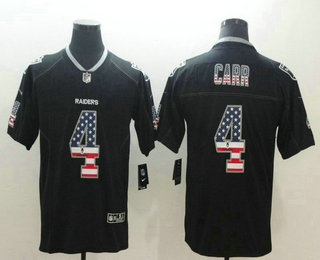 Men's Oakland Raiders #4 Derek Carr 2018 USA Flag Fashion Black Color Rush Stitched Nike Limited Jersey