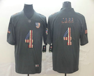 Men's Oakland Raiders #4 Derek Carr 2019 Black Salute To Service USA Flag Fashion Limited Jersey
