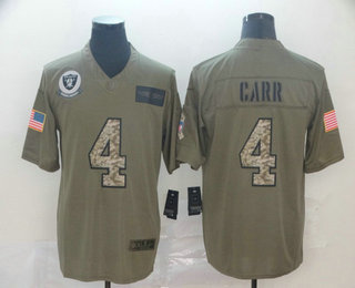 Men's Oakland Raiders #4 Derek Carr Olive Camo 2019 Salute To Service Stitched NFL Nike Limited Jersey