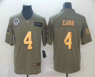 Men's Oakland Raiders #4 Derek Carr Olive Gold 2019 Salute To Service Stitched NFL Nike Limited Jersey