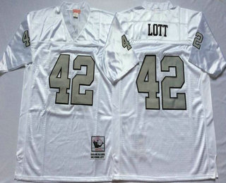 Men's Oakland Raiders #42 Ronnie Lott White With Silver Throwback Jersey by Mitchell & Ness