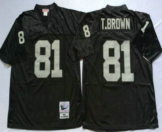 Men's Oakland Raiders #81 Tim Brown Black Throwback Jersey by Mitchell & Ness