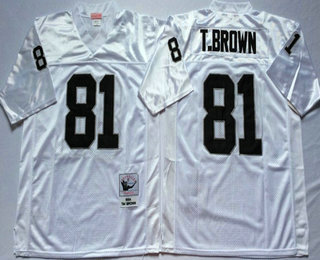 Men's Oakland Raiders #81 Tim Brown White Throwback Jersey by Mitchell & Ness