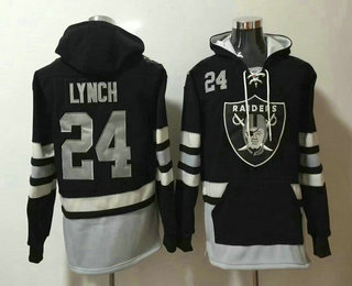 Men's Oakland Raiders 24 Marshawn Lynch NEW Black Pocket Stitched NFL Pullover Hoodie