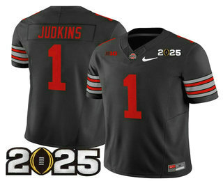 Men's Ohio State Buckeyes #1 Quinshon Judkins Black 2025 CFP Final Patch FUSE Vapor Limited Stitched Jersey