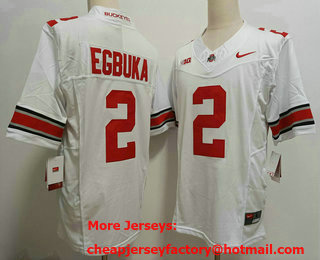 Men's Ohio State Buckeyes #2 Emeka Egbuka White FUSE College Stitched Jersey