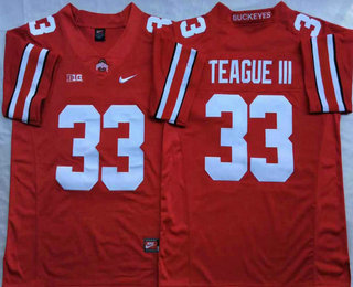 Men's Ohio State Buckeyes #33 Master Teague III Red Stitched College Football Nike NCAA Jersey