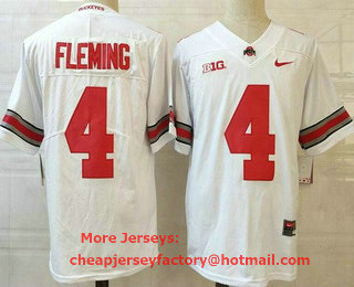 Men's Ohio State Buckeyes #4 Julian Fleming White College Football Jersey