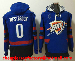 Men's Oklahoma City Thunder #0 Russell Westbrook NEW Blue Pocket Stitched NBA Pullover Hoodie