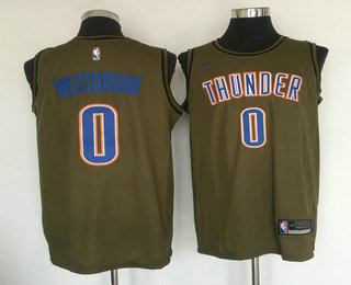 Men's Oklahoma City Thunder #0 Russell Westbrook Olive Stitched Nike Swingman Jersey
