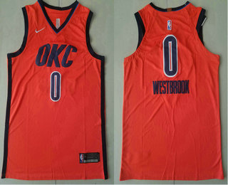 Men's Oklahoma City Thunder #0 Russell Westbrook Orange 2018 Nike Player Edition Stitched NBA Jersey With The Sponsor Logo