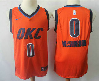 Men's Oklahoma City Thunder #0 Russell Westbrook Orange Nike Swingman 2018 playoffs Earned Edition Stitched Jersey