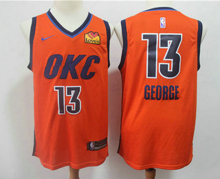 Men's Oklahoma City Thunder #13 Paul George Orange Nike Swingman 2018 playoffs Earned Edition Stitched Jersey With The Sponsor Logo