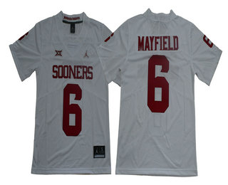 Men's Oklahoma Sooners #6 Baker Mayfield White Limited Stitched Brand Jordan NCAA Jersey