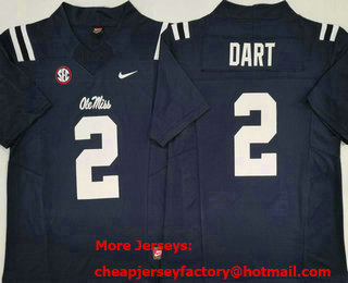 Men's Ole Miss Rebels #2 Jaxson Dart Navy Blue FUSE College Football Jersey