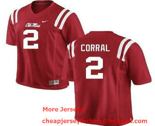 Men's Ole Miss Rebels #2 Matt Corral Red College Football Jersey