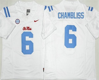 Men's Ole Miss Rebels #6 Trinidad Chambliss Limited White FUSE College Football Jersey
