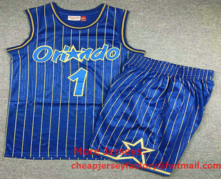 Men's Orlando Magic #1 Penny Hardaway Blue 1994-95 Hardwood Classics Soul Swingman Throwback Jersey With Shorts