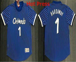 Men's Orlando Magic #1 Penny Hardaway Blue Short Sleeved Hot Press Swingman Throwback Jersey