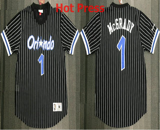 Men's Orlando Magic #1 Tracy McGrady Black Short Sleeved Hot Press Swingman Throwback Jersey