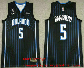 Men's Orlando Magic #5 Paolo Banchero Black With 6 Patch Stitched Jersey With Sponsor