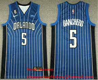 Men's Orlando Magic #5 Paolo Banchero Blue 6 Patch Icon Sponsor Swingman Jersey