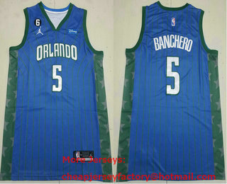 Men's Orlando Magic #5 Paolo Banchero Blue With 6 Patch Stitched Jersey With Sponsor